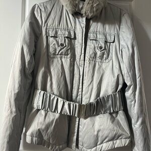 bebe Silver Utility Jacket with Fur Collar
